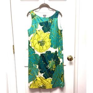 Ann Taylor Dress Retro Floral Shift Lined Cotton Asymmetrical Neck Women’s 10
